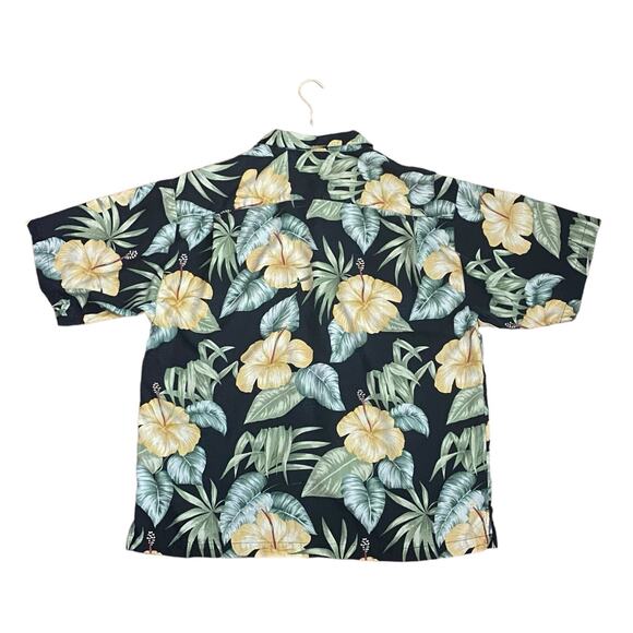 Tommy Bahama Hawaiian Shirt Silk Hibiscus Flowers Fronds XL Black Green Aloha - Picture 5 of 7